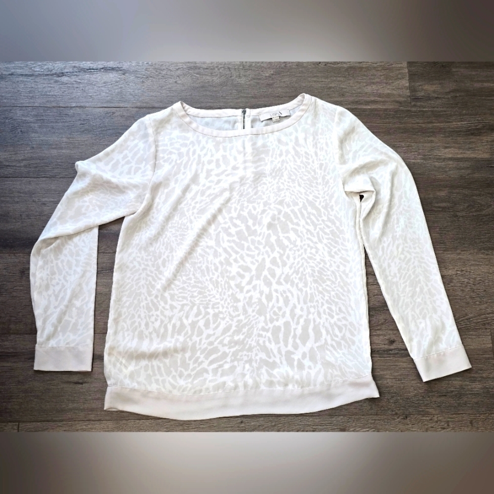 Loft Animal Print Lightweightsheer Long Sleeve Blouse Classic Neutral Size Small